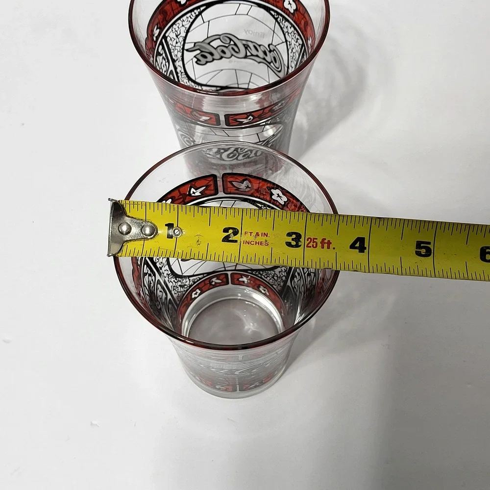 Vintage Coca-Cola Stained Glass Tiffany Style Drinking Glasses Set of 2 Red 5.5